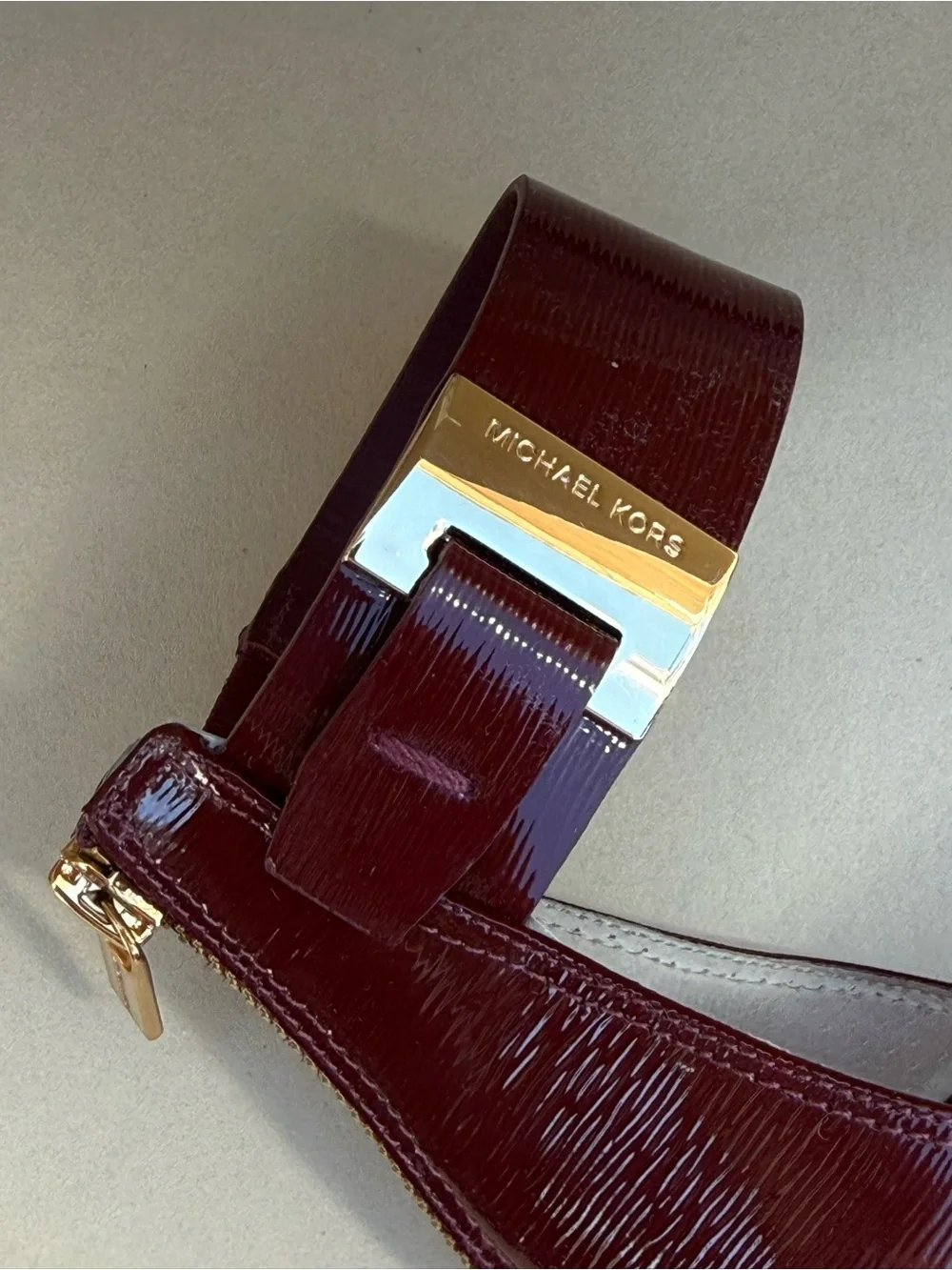 Michael Kors Glossy Burgundy Patent Slingback with Gold Hardware Women Size 7.5